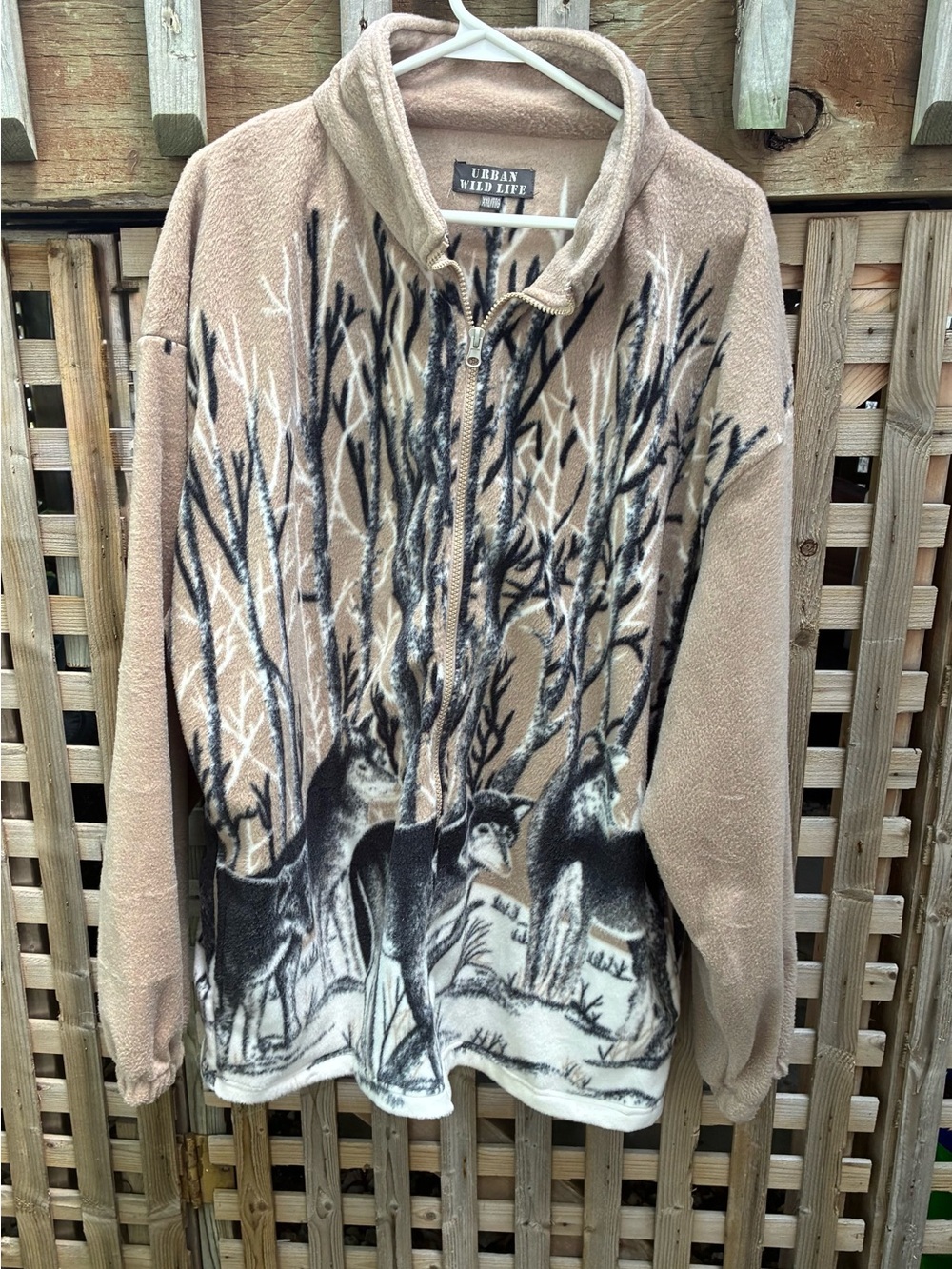 Urban Wildlife Beige Wolf & Forest Zip-Up Fleece Jacket